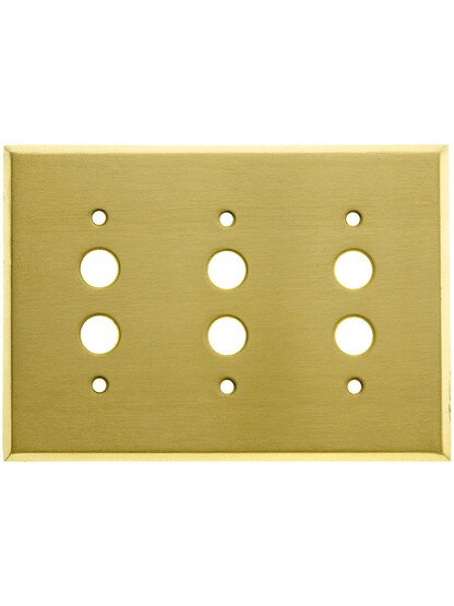 Classic Triple Gang Push Button Switch Plate In Satin Brass.